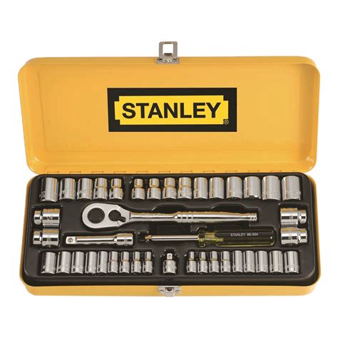 stanley 18pc 3 8 drive set challenger metal box|stanley socket set.